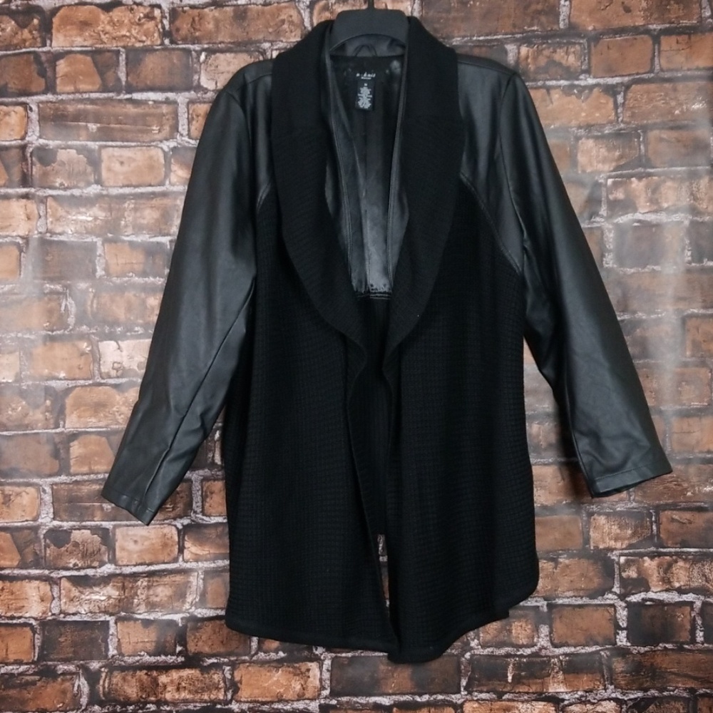U Knit Woman| Faux Leather and Knit Swing Jacket